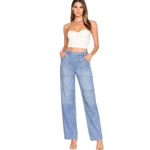 Free People Wide Leg High Rise Denim Light Wash Jeans Pullon Size S